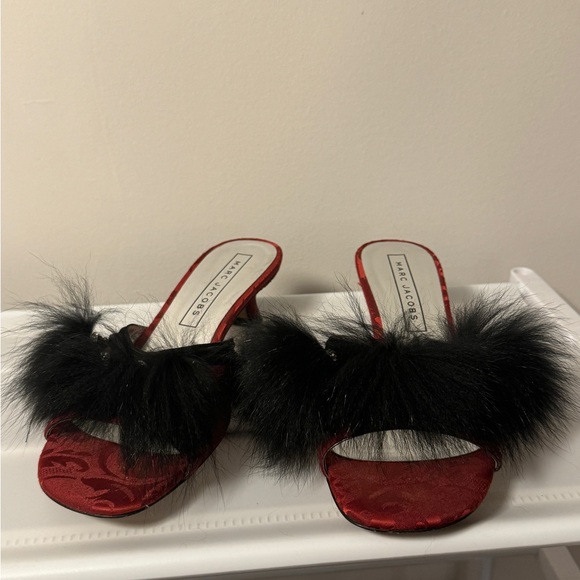 Marc Jacobs red fur sandal mules kitten heel - Picture 4 of 10